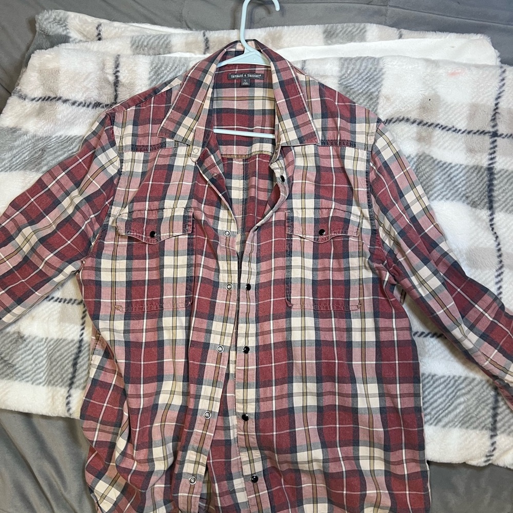 Threads 4 Thought Red and Cream Plaid Shirt